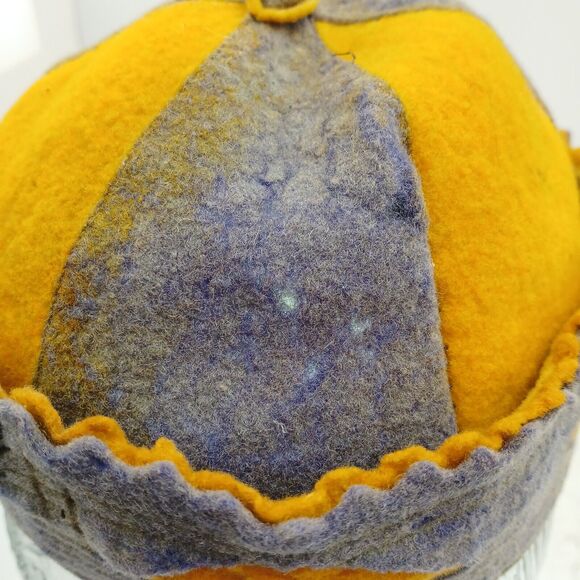 Vintage 2-Tone Yellow / Purple Wool Hat Beanie Cap GEOMETRIC Diamond Star Design - Picture 10 of 12